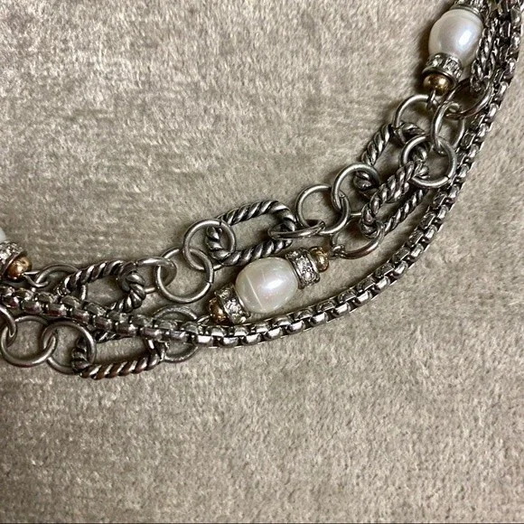 3-strand Silver tone Link chain with Faux Pearls - up to 20” - Picture 8 of 9